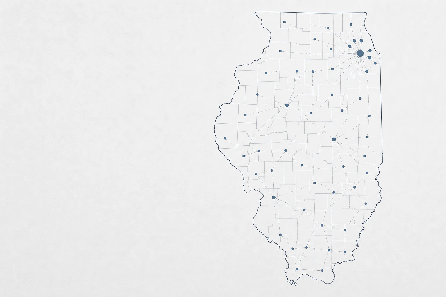 Editorial map of Illinois representing statewide real estate service reach
